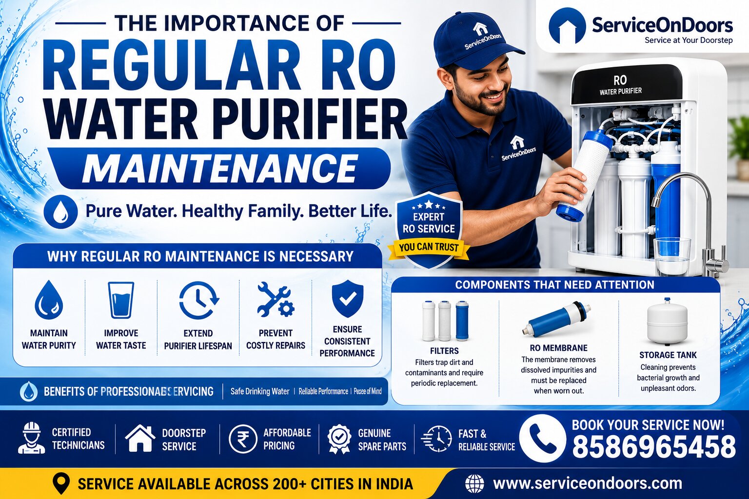 The Importance of Regular RO Water Purifier Maintenance in India | Expert RO Service | ServiceOnDoors | 8586965458